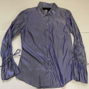 Shirts By Cino Purple Iridescent Button Front Bell Sleeve Blouse Size Small